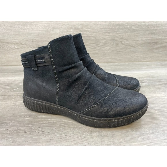 Clarks Shoes - Clarks Caroline Derby Women's 9M Black Suede Leather Side Zip Biker Ankle Bootie